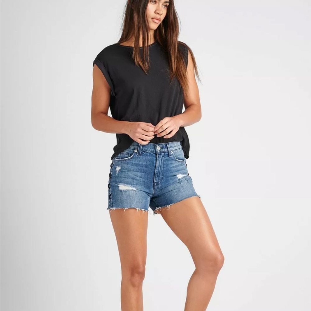Hudson Sade Lace Up Cut Off Jean Shorts 28 blue